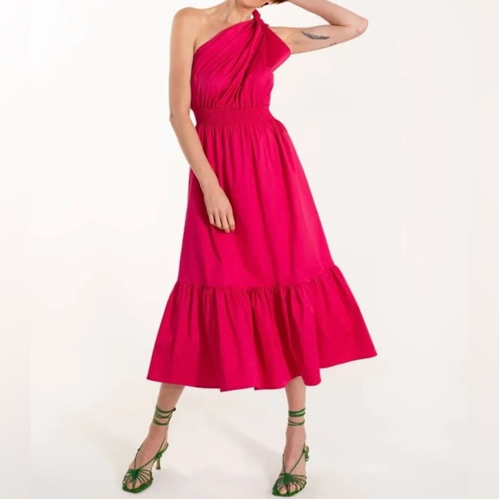 Tuckernuck Monica Lera Demi One Shoulder Tie Smocked Midi Dress Orchid Flower